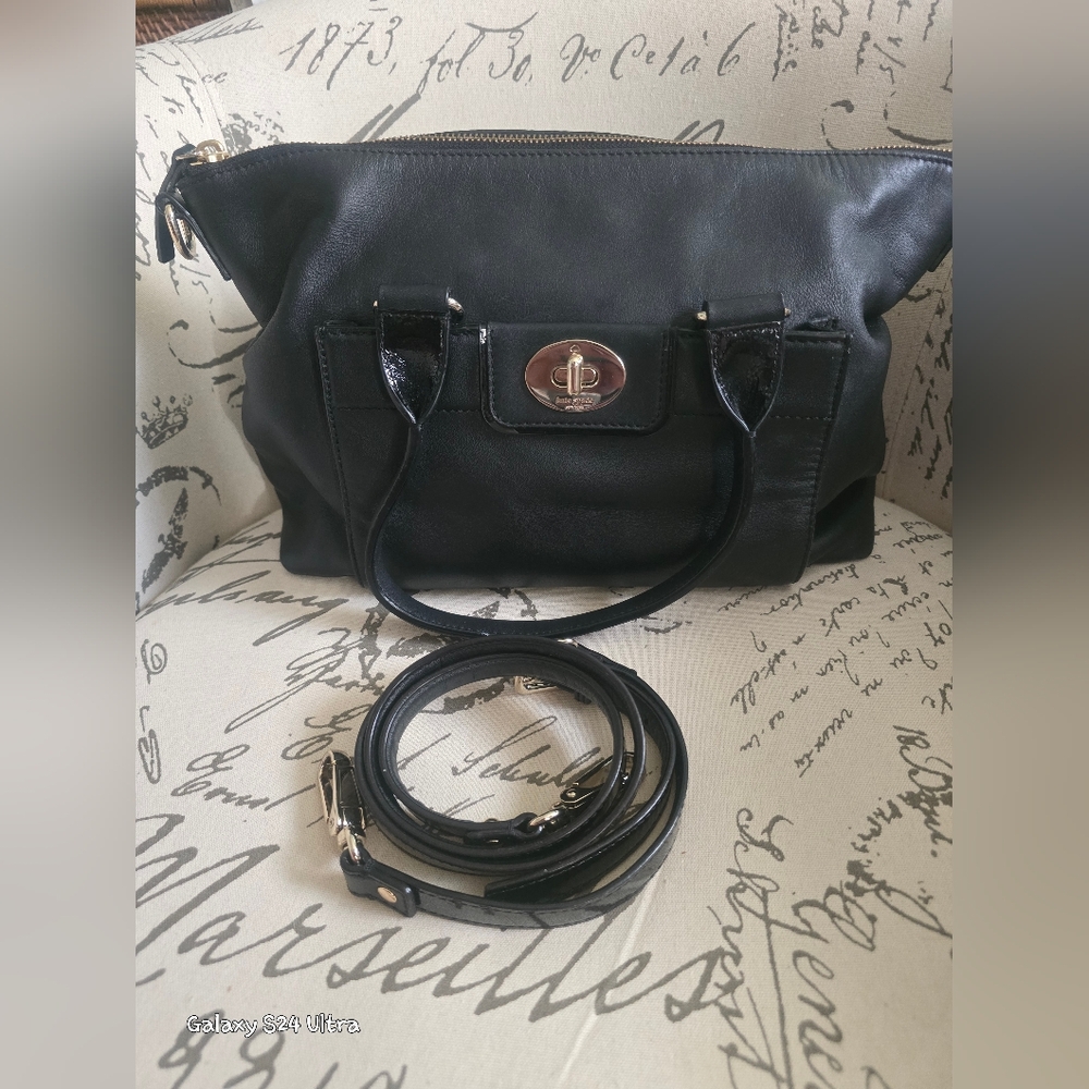 Kate Spade ♠️ Hampton Road Janie Blk Smooth/Patent Leather Slouch Satchel EUC - Picture 3 of 17